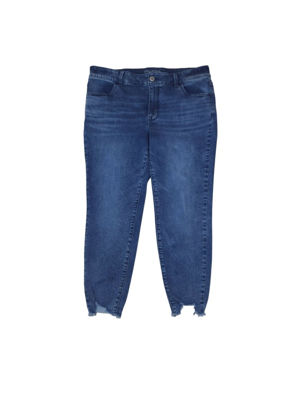 Maurices High-Rise Distressed Hem Jeans 14W Short Dark Wash